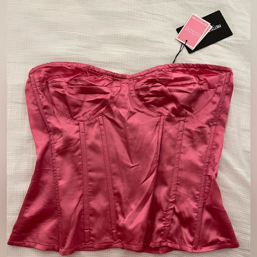 Pretty Little Thing pink satin corset top